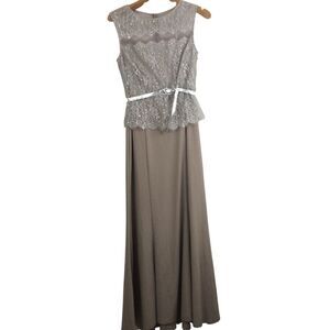 Emma Street Sleeveless Lace Embroidered Beaded Belt Top Maxi Dress Beige Tan 6